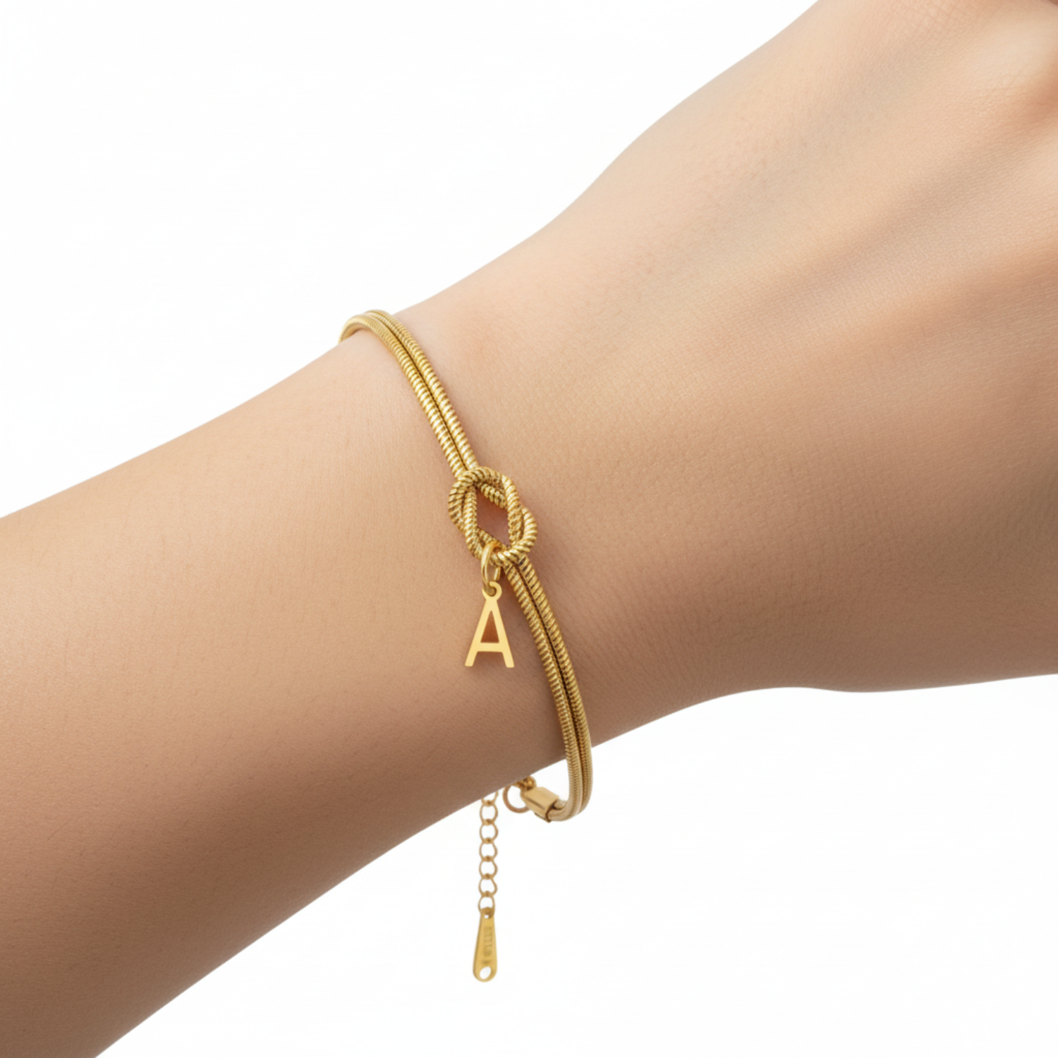 Personalized "Knot" Initial Bracelet - Elegant Adjustable Gold/Silver Stainless Steel Jewelry