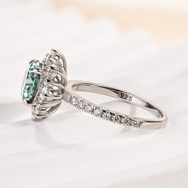 Louily 2 Ct Snowflake Design Halo Round Cyan Blue Moissanite Stone Engagement Ring
