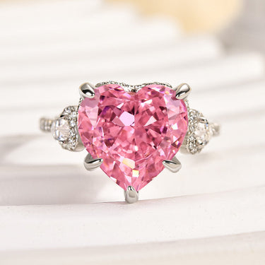 5 Ct Louily Royal Romantic Pink Stone Heart Cut Engagement Ring In Sterling Silver