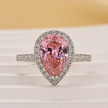 Classic 2.2 Carat Pink/Purple Pear Cut Halo Engagement Ring for Her