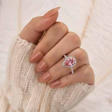 Classic 2.2 Carat Pink/Purple Pear Cut Halo Engagement Ring for Her