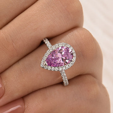 Classic 2.2 Carat Pink/Purple Pear Cut Halo Engagement Ring for Her