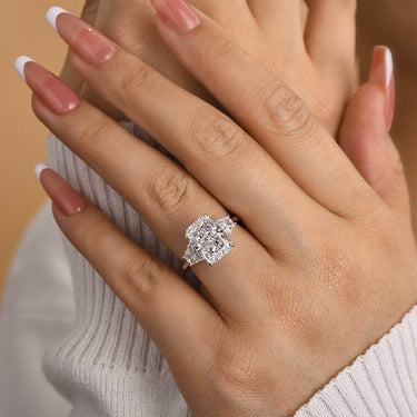 Louily Eternity Three Stone Radiant Cut Engagement Ring In Sterling Silver