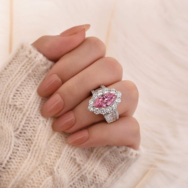 Vintage 3.0Ct Pink Marquise Cut Halo Engagement Ring In Sterling Silver
