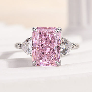 5 Ct Louily Pink Stone Radiant Cut Three Stone Engagement Ring