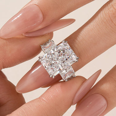 10.0Ct Radiant Cut Three Stone Luxe Engagement Ring In Sterling Silver