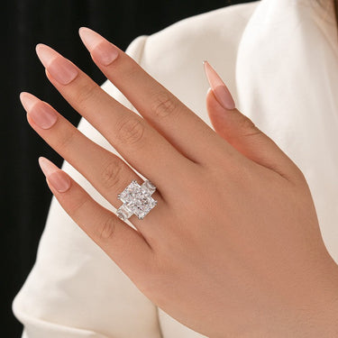 10.0Ct Radiant Cut Three Stone Luxe Engagement Ring In Sterling Silver