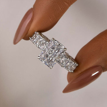 5.0Ct Radiant Cut Hidden Halo Luxe Engagement Ring In Sterling Silver
