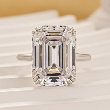 Luxurious 11.5 Carat Emerald Cut Engagement Ring In Sterling Silver