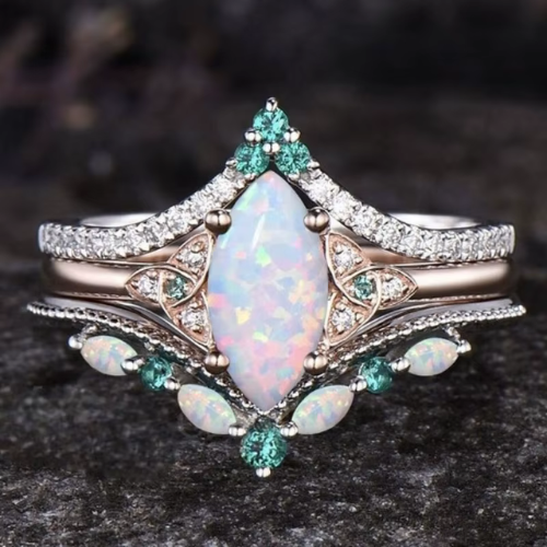 CapeGlow® Lulama – Moss Agate Crown Ring Set💚