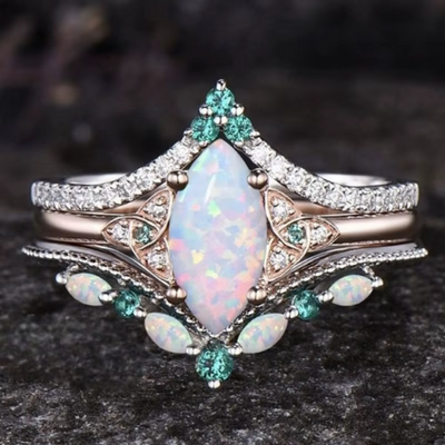 CapeGlow® Lulama – Moss Agate Crown Ring Set💚