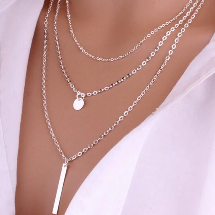 CapeGlow® Geometric Sequin Chain Necklace – Dazzling Multi-Layer Metal Statement Piece