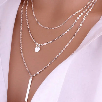 CapeGlow® Geometric Sequin Chain Necklace – Dazzling Multi-Layer Metal Statement Piece