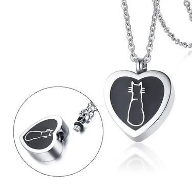 Cat Heart Keepsake Urn Necklace — Stainless Steel