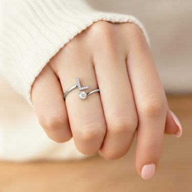 Adjustable "Classic" Initial Ring - Personalized Stainless Steel & Zirconium Jewelry