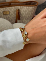 Celine Clover Bracelet - 18K Gold-Plated, Mother of Pearl & Black Enamel