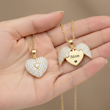 CapeGlow® Golden Heart Wings – Personalized Name & Date Angel Necklace