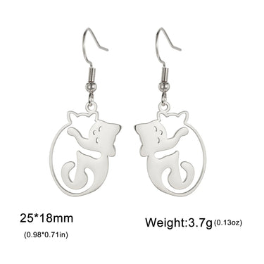 Cat Hug Drop Earrings — Stainless Steel