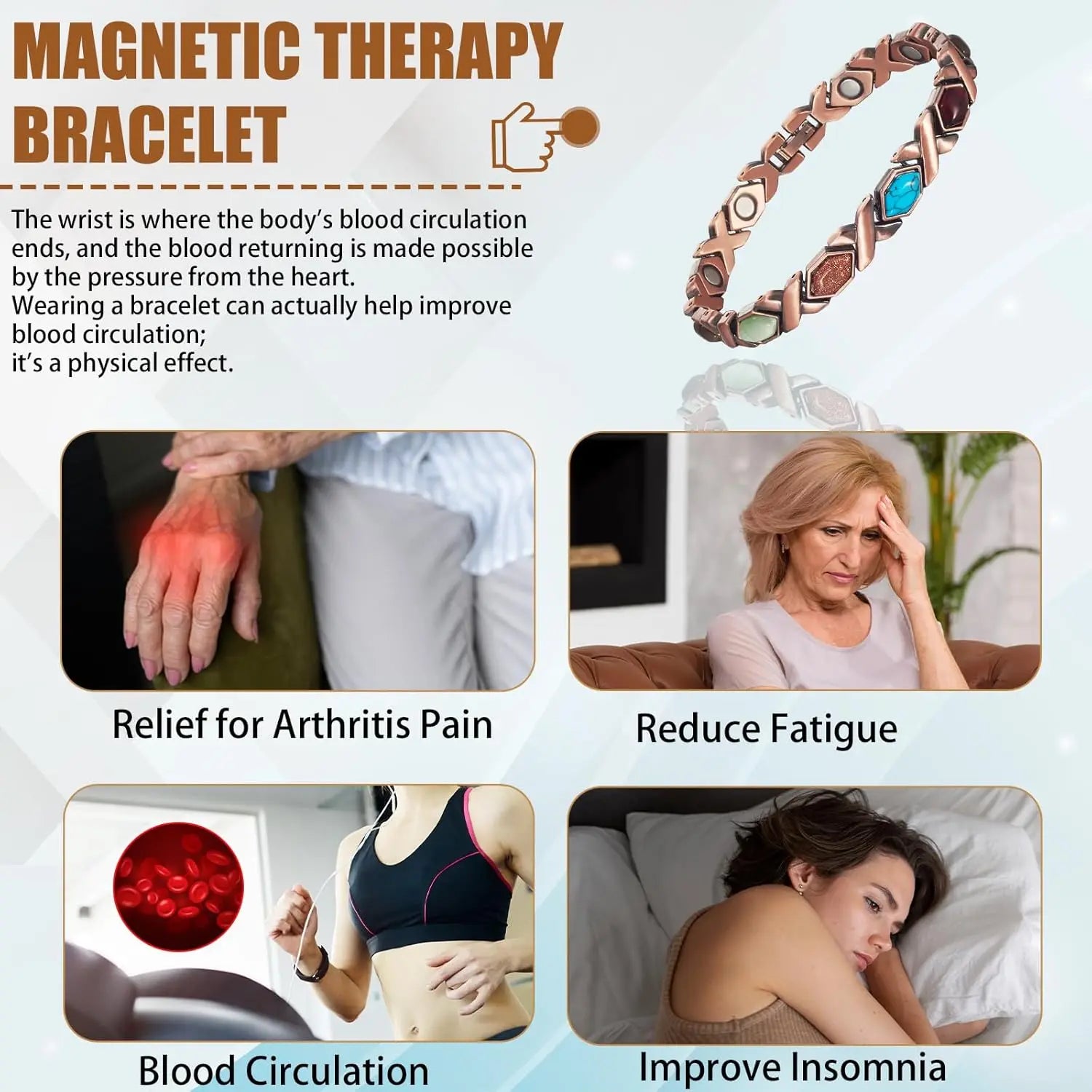 CapeGlow® Pure Copper Magnetic Bracelet with Turquoise | 3500 Gauss Energy & Detox