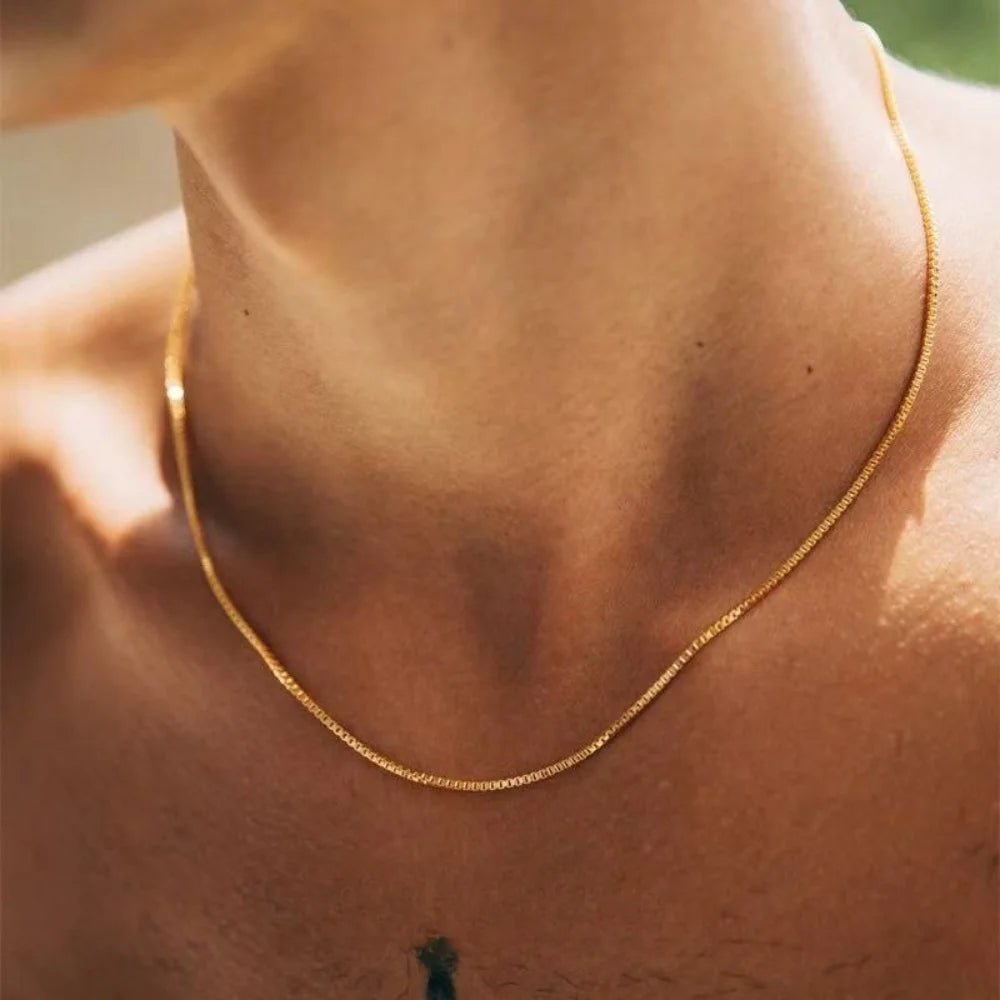 CapeGlow® Unisex Box Chain Necklace - 1.2mm Stainless Steel Choker in Gold or Silver - Style for Effortless Elegance