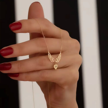 CapeGlow® Angel Initial Wings – Custom Letter Heart Necklace