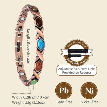 CapeGlow® Pure Copper Magnetic Bracelet with Turquoise | 3500 Gauss Energy & Detox