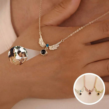 CapeGlow® Celestial Birthstone Wings – Custom Photo Projection Necklace