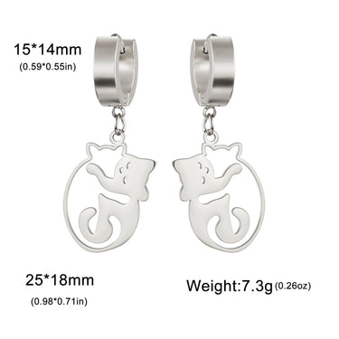 Cat Hug Drop Earrings — Stainless Steel