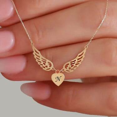 CapeGlow® Angel Initial Wings – Custom Letter Heart Necklace
