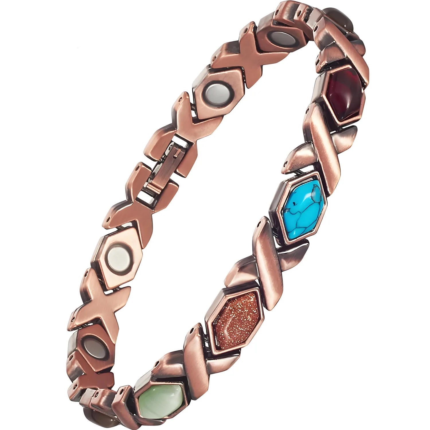 CapeGlow® Pure Copper Magnetic Bracelet with Turquoise | 3500 Gauss Energy & Detox