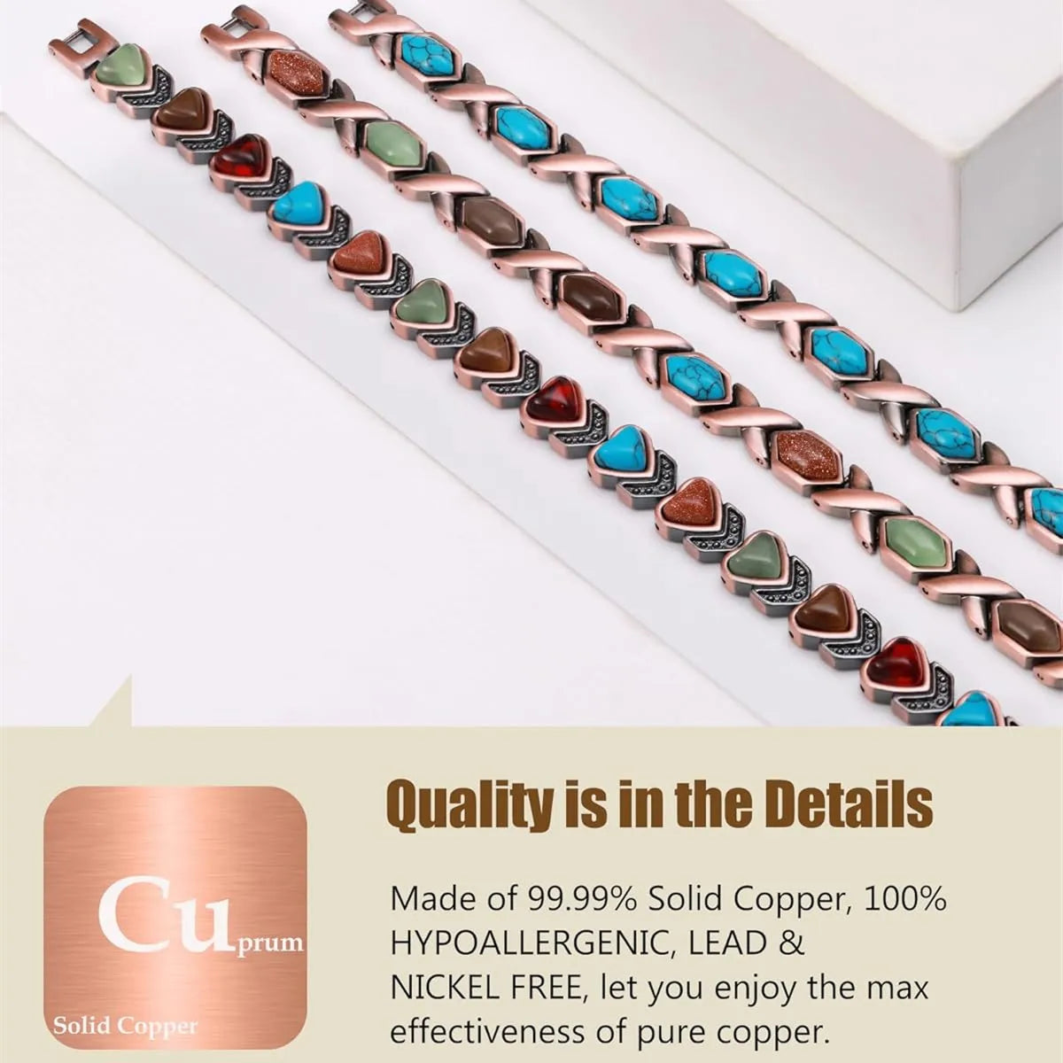 CapeGlow® Pure Copper Magnetic Bracelet with Turquoise | 3500 Gauss Energy & Detox