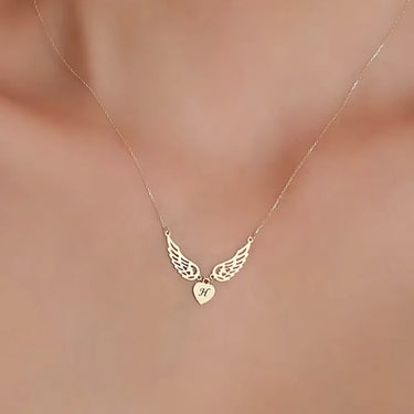 CapeGlow® Angel Initial Wings – Custom Letter Heart Necklace