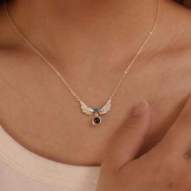 CapeGlow® Celestial Birthstone Wings – Custom Photo Projection Necklace