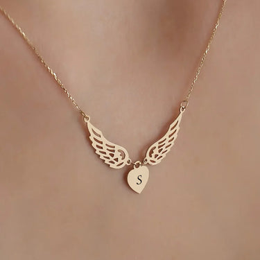 CapeGlow® Angel Initial Wings – Custom Letter Heart Necklace