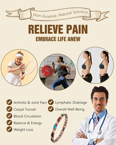 CapeGlow® Pure Copper Magnetic Bracelet with Turquoise | 3500 Gauss Energy & Detox