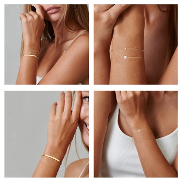 Gold Sparkle 3-Piece Waterproof Bracelet Set - 14K Gold Plated Snake Chain & Cuban Link Bangle for Women & Girls