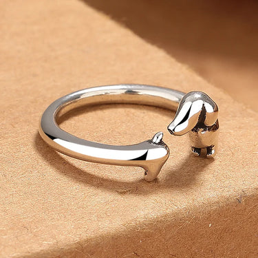 Dachshund Hug Adjustable Ring — Silver-Tone