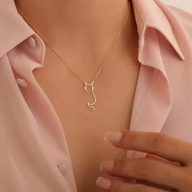 Kitty Silhouette Necklace — Gold-Tone Stainless Steel