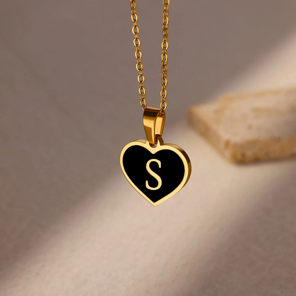 CapeGlow® Initial Letter Necklace - Personalized Alphabet Heart Pendant Stainless Steel Clavicle Chain