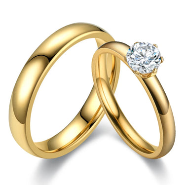 CapeGlow® Cubic Zirconia Men & Women's Wedding Ring Set - Stainless Steel Engravable Couple Bands