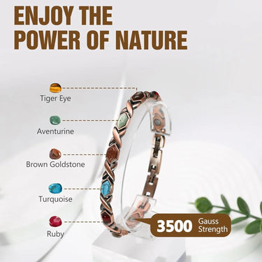 CapeGlow® Pure Copper Magnetic Bracelet with Turquoise | 3500 Gauss Energy & Detox