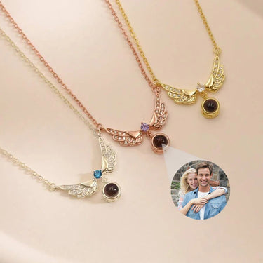 CapeGlow® Celestial Birthstone Wings – Custom Photo Projection Necklace