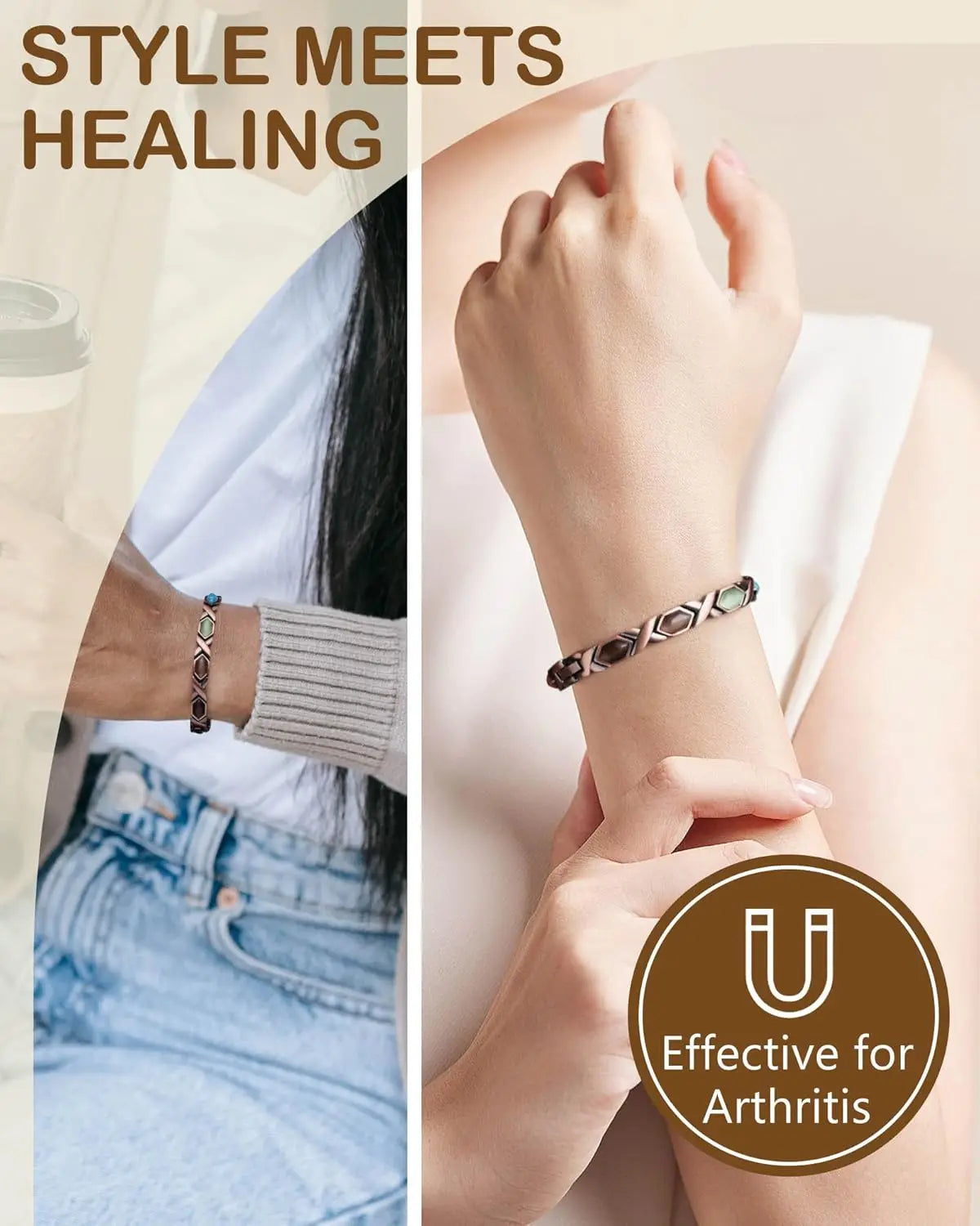 CapeGlow® Pure Copper Magnetic Bracelet with Turquoise | 3500 Gauss Energy & Detox