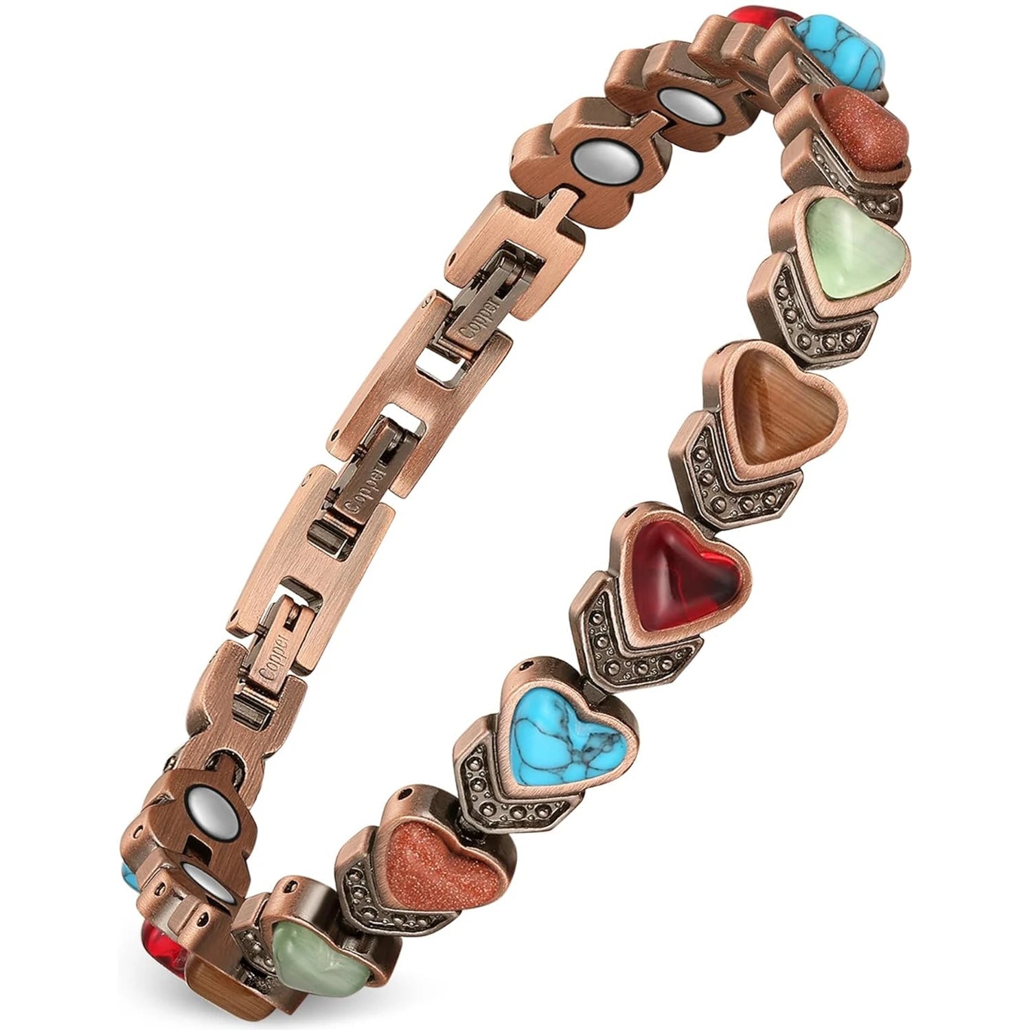 CapeGlow® Pure Copper Magnetic Bracelet with Turquoise | 3500 Gauss Energy & Detox