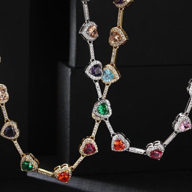 Stunning Multi-Colored Heart Gemstone Necklace with Crystal Accents
