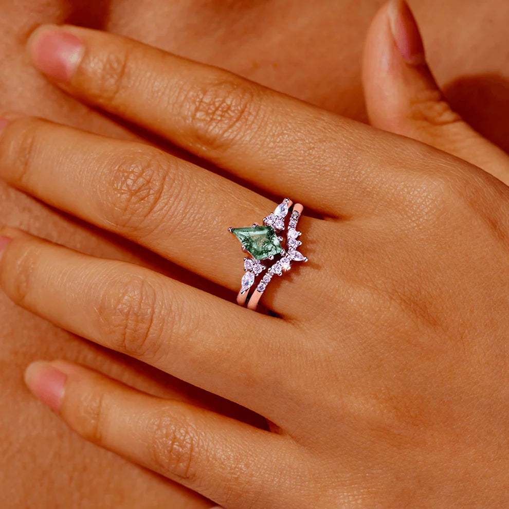 CapeGlow® Lulama – Moss Agate Crown Ring Set💚
