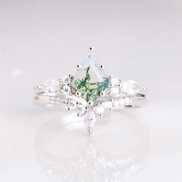 CapeGlow® Lulama – Moss Agate Crown Ring Set💚 Capeglow