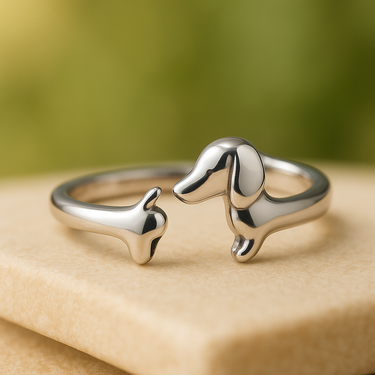 Dachshund Hug Adjustable Ring — Silver-Tone