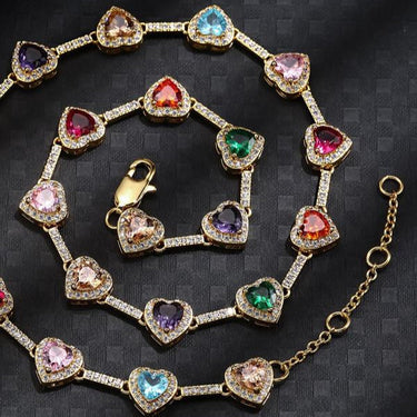 Stunning Multi-Colored Heart Gemstone Necklace with Crystal Accents