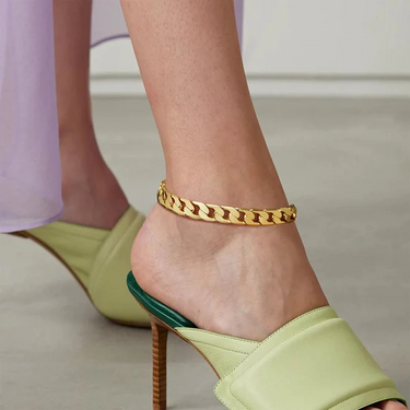 2pc 14k Gold Plated Chunky Link Anklet Set - Brick & Flat Cuban Styles